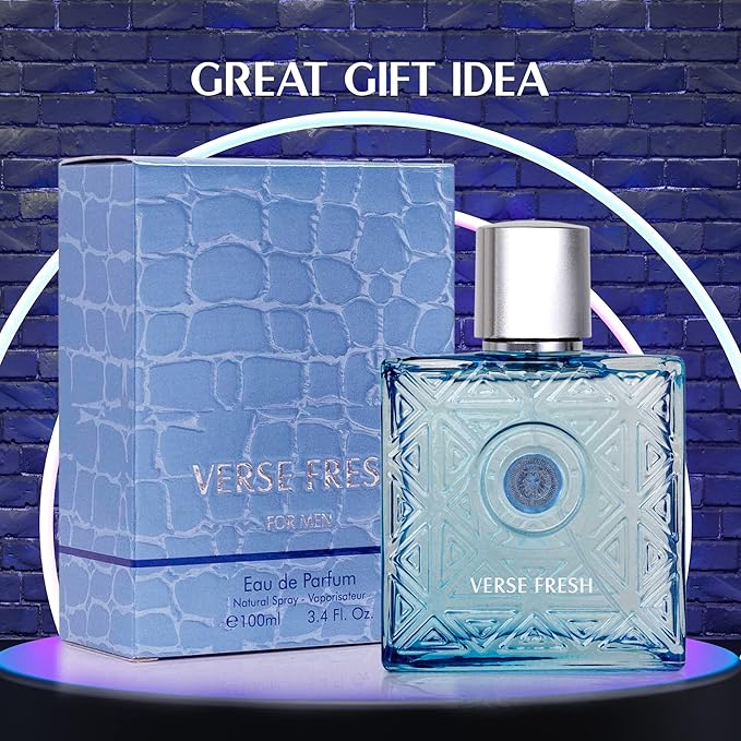 NovoGlow Verse Fresh for Men - 3.4 Fl Oz Eau De Parfum Spray for Men - Long Lasting Citrusy Floral & Woodsy Fragrance Smell Fresh All Day Long Gift for Men for All Occasions