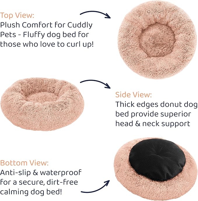 Donut Dog Bed - Premium Comfort for Anxiety Relief - Fluffy & Calming Design with Ultra-Plush Support | Cozy Round Dog Bed with Super Soft Circle Style (Pink, Small)