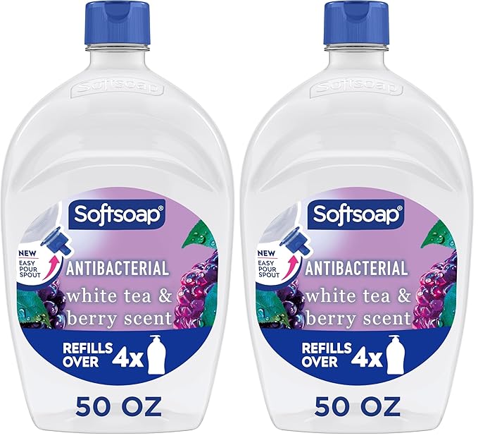 Softsoap Antibacterial Liquid Hand Soap, Kitchen and Bathroom Hand Soap, White Tea and Berry Scent, 50 fl oz Refill (Pack of 2)