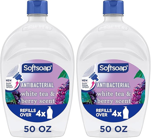Softsoap Antibacterial Liquid Hand Soap, Kitchen and Bathroom Hand Soap, White Tea and Berry Scent, 50 fl oz Refill (Pack of 2)