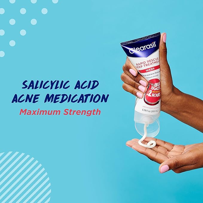 Clearasil Rapid Rescue Deep Treatment Acne FaceWash, Maximum Strength with 2% Salicylic Acid Acne Medication, AcneFacial Cleanser, 6.78 fl oz (Pack of 3)