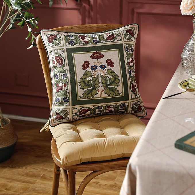 Elegant French Linen Throw Pillow Cover,Set of 2,18"x18"-Estonia C | Designer Vintage Square Pillow Cover,Concealed Zipper Design,Floral Pattern,Sofas,Bedroom,Living Room,Lounge Chairs