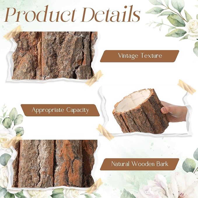9 Pcs Wooden Vase for Centerpieces Wedding Flower Table Centerpieces Woodland Party Decor Rustic Farmhouse Bark Stump Buckets Vintage Planter Pots for Garden Baby Shower Window Home (Large)