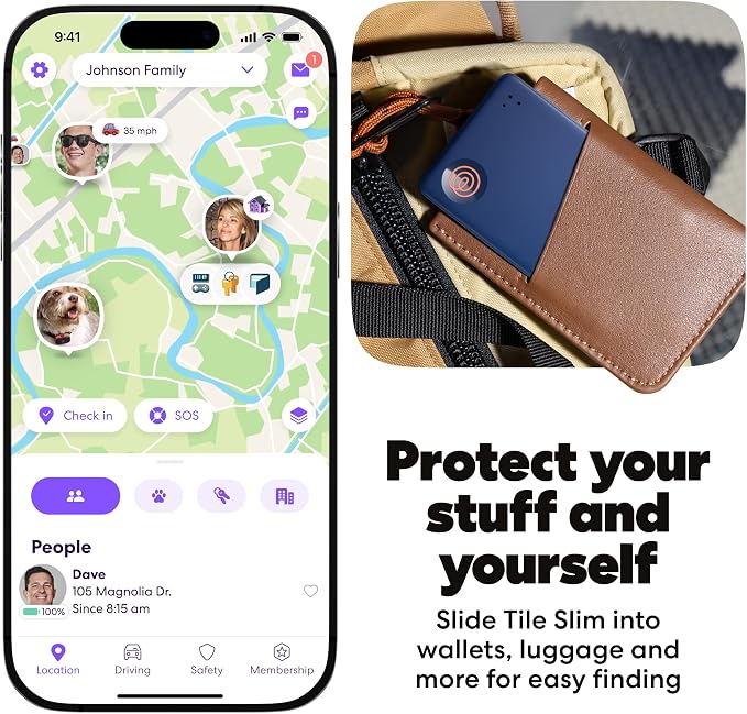 Life360 Tile Slim - Wallet Finder, Bluetooth Tracker and Item Locator for Luggage Tags, Passports and More. Both iOS and Android Compatible. Phone Finder. 1-Pack (Navy Blaze)