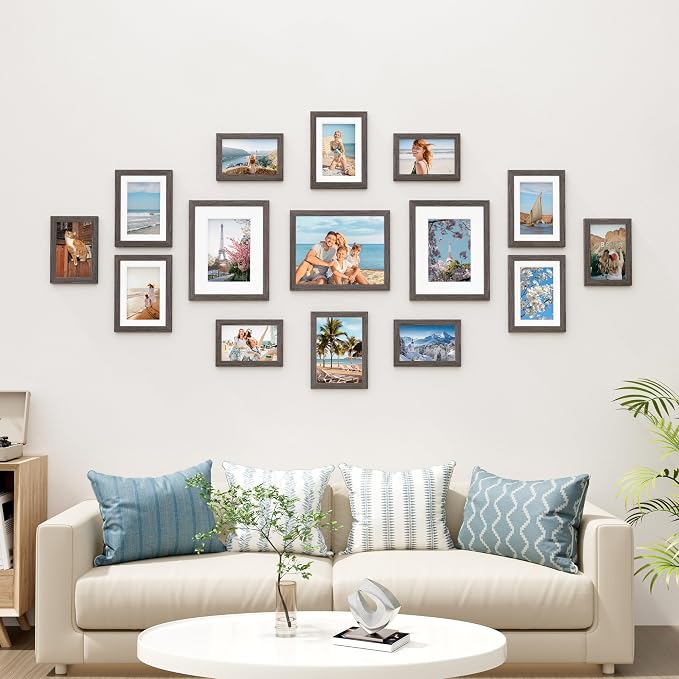 Vittanly 15 Pack Picture Frames Collage Wall Decor, Wall/Tabletop Display | Rustic Grey, Multi-Size Gallery Wall Frame Set: 3pcs 8x10, 6pcs 5x7, 6pcs 4x6. Picture Frame Set for Family
