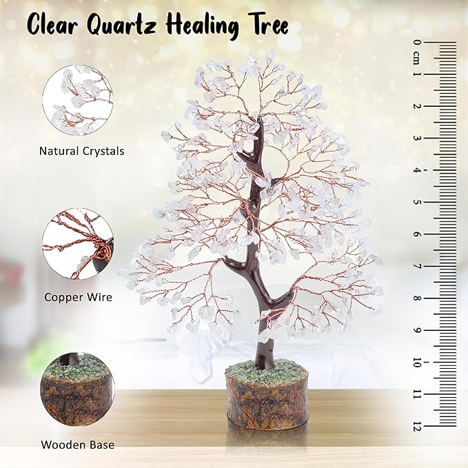 Clear Quartz Gemstone Tree of Life Feng Shui & Chakra Decor - Crystal Money Tree Bonsai for Positive Energy & Healing - Home Decor & Good Luck Spiritual Gift