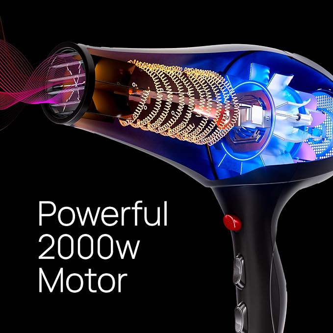 TREZORO Professional Blow Dryer for Women – Ionic Hair Dryer 2000W for Salon & Personal Use – Powerful, Fast & Quiet Drying for Curly Hair, Unwanted Frizz – Design for Travel – 8.2ft Cord – Black