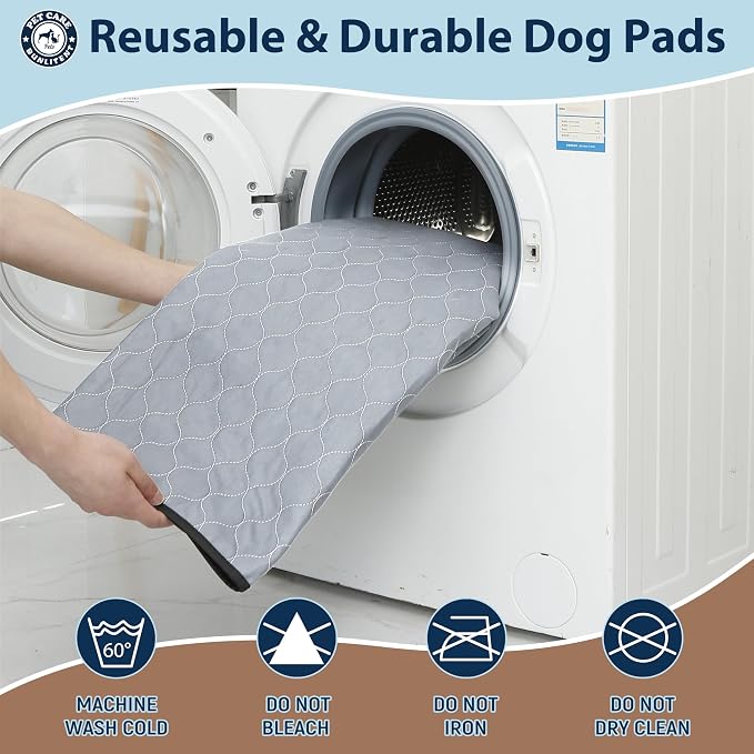 Washable Pee Pads for Dogs, Reusable Puppy Pads 34x36, 3 Pack, White Grey | Reusable, Fast Absorbent, Waterproof, Non-Slip, For Whelping, Training, Incontinence & Potty, For Dog Playpen, Crate, Car