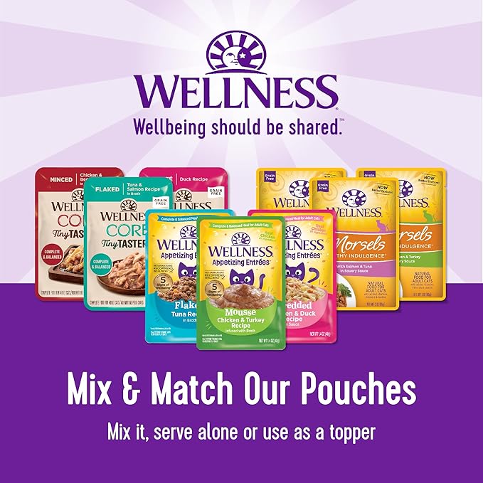Wellness CORE Tiny Tasters Pate Variety Pack Adult Wet Cat Food, Natural, Protein Rich, Grain Free, Sea Recipies, 1.75 oz, Pack of 12 Pouches