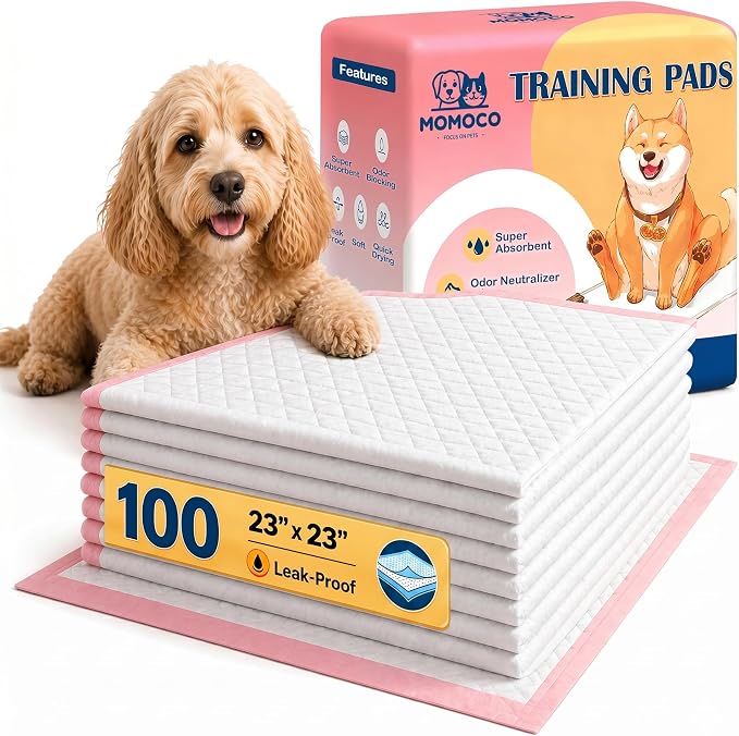 MoMoCo 23x23 Pink Puppy Pads 100ct, 6-Layer Dog Pee Pads for Small Dogs