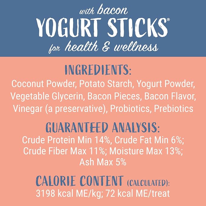 Himalayan Dog Chew Yogurt Sticks, Bacon Flavor, 5 Pieces, Pack of 4 | Prebiotic & Probiotic | Grain-Free | USA Made
