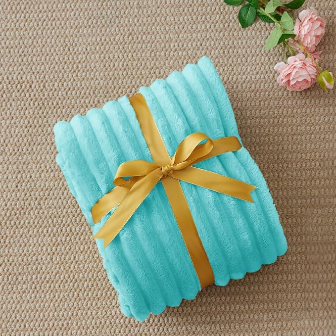 BEDELITE Striped Fleece Throw Blanket, Aqua, 50"x60" | 300GSM Microfiber Fleece, Soft Cozy, Lightweight Warm, Double-Sided Plush, Machine Washable, Gift, Room Decor, for Couch Sofa