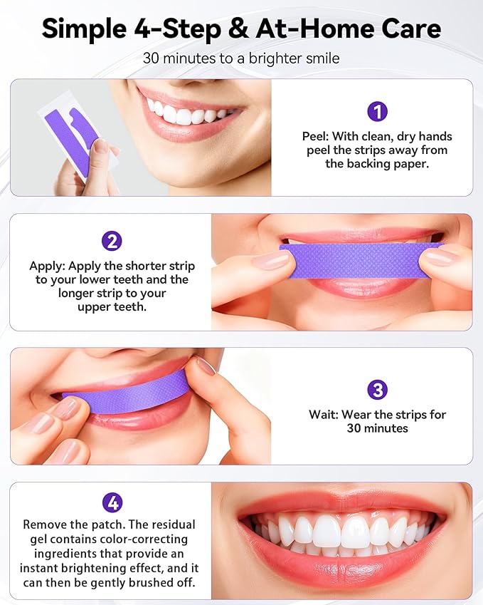 Teeth Whitening Strips 14 Treatments, Enamel Safe for Sensitive Tooth, Whitens Teeth, Purple Whitening Strips, Removes Yellow Stains & Bad Breath - Effective Color Correction for a Brighter Smile