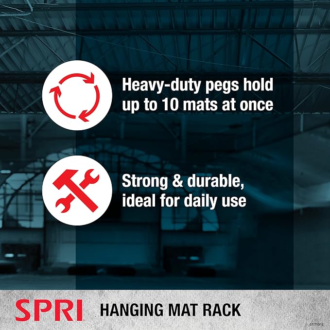 SPRI Hanging Exercise Mats for Gyms, Closed-Cell Foam Yoga & Fitness Mats with Grommets, Thick Workout Mats for Studios & Group Fitness Classes, Wall Rack Mat Holder Storage, Black