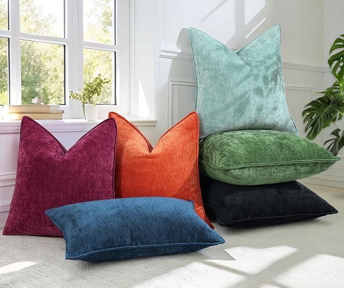 decorUhome Chenille Rhododendron Throw Pillow Covers 20x20 Set of 2 | Fall Soft Couch Decorative Modern Velvet Pillow Cases with Elegant Design for Sofa Bed Living Room Home Decor