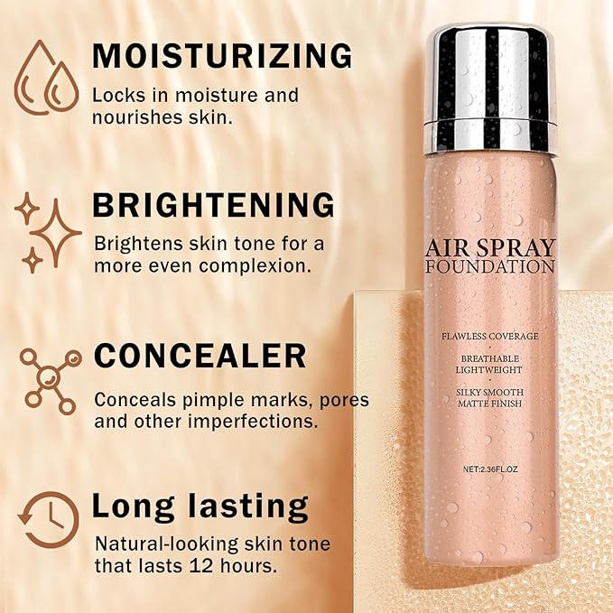 Airbrush Foundation Makeup Spray Full Coverage Foundation for Mature Skin,Long-lasting Airbrush Flawless Setting Spray,Waterproof Foundation for Smooth Radiant Skin (07 Medium)