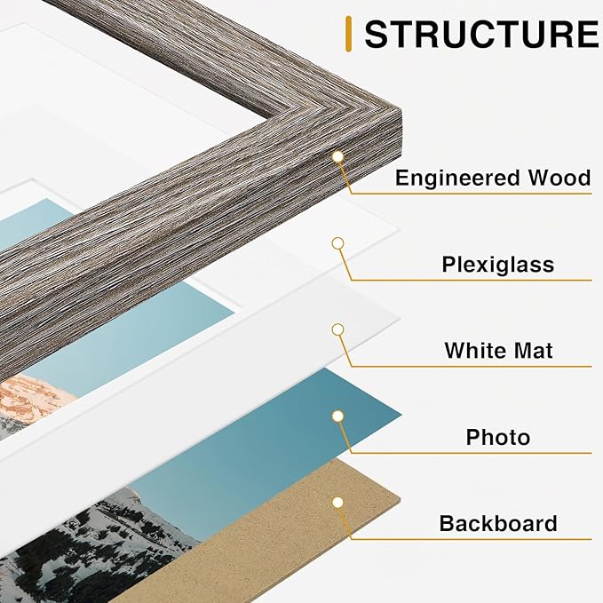 Vittanly 15 Pack Gallery Wall Frame Set, Black, Brown, Dark Grey | Picture Frames Collage Wall Decor: 3pcs 8x10, 6pcs 5x7, 6pcs 4x6. Picture Frame Set for Wall or Tabletop Display