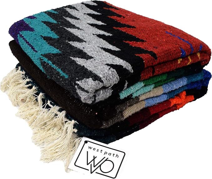 Open Road Goods Aztec Navajo Style Blanket, Throw, or Yoga Bolster - Handwoven Mexican Diamond Blanket (Multi Rust)