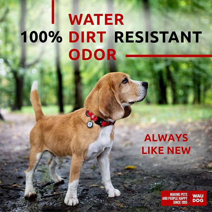 WAUDOG Waterproof Dog Collar Airtag Holder QR Tag Small Medium Large Dogs | Water and Dirt Resistant, Quick Dry QR Pet Tag Adjustable Durable Comfort for Male and Female Dogs Outdoor Walking Training