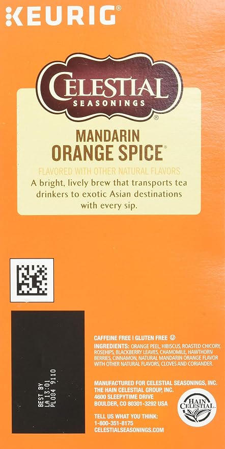 Celestial Seasonings Mandarin Orange Spice Herbal Tea, K-Cup Portion Pack for Keurig K-Cup Brewers, 24-Count