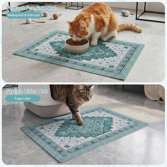 Glittme Cat Litter Mat, 33"x22" Non-Slip Washable Trapping Mat for Cats | Litter Trapping Mat With Thick PVC Coil To Catch Scatter, Soft On Paws And Waterproof Bottom To Protect Floors