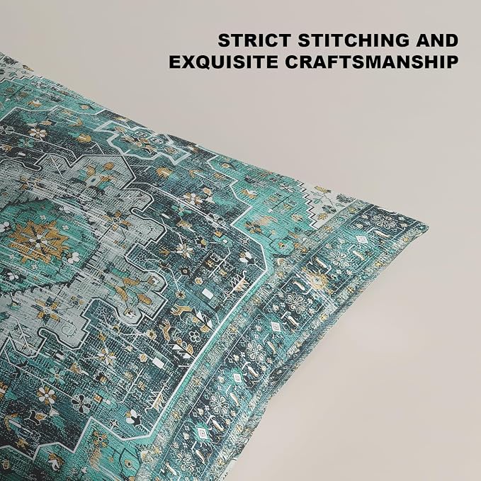 Boho Throw Pillow Covers 16x16 inch Set of 2,Soft Pillowcases Bohemia Carpet Printing Pattern Decorative Sofa Living Room Bed Square Pillow Case Cushion Cover-Cyan