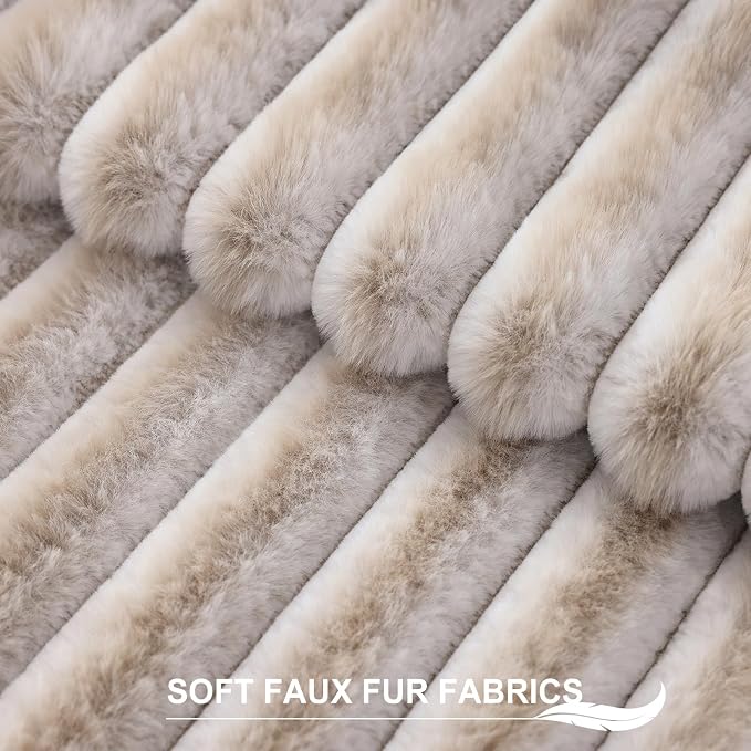 Pallene Faux Fur Decorative Throw Pillow Covers 12x20 Set of 2, Ombre Beige | Luxury Plush Texture, Striped Design, Cozy Soft Touch, Modern Home Accent Decor for Couch, Sofa, Bed, Living Room