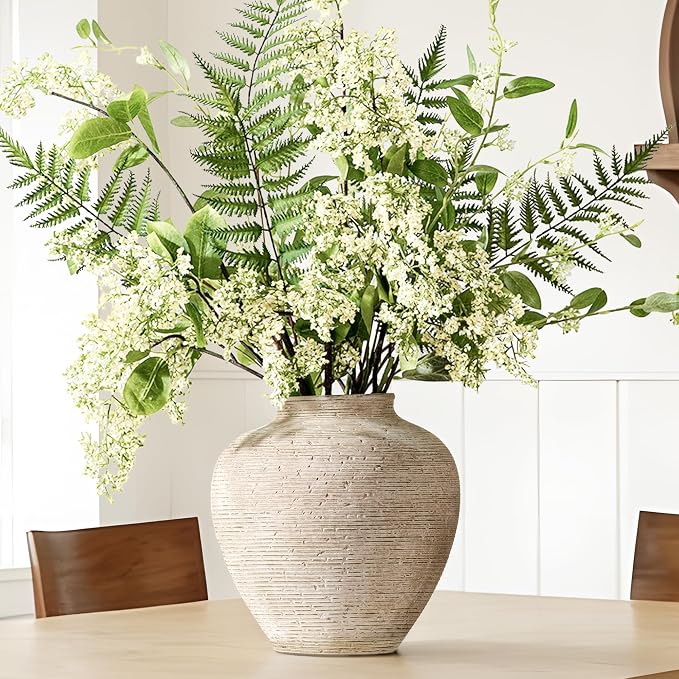 Vanselia Ceramic Flower Vase Home Decor - Large Tall Farmhouse Table Vases Rustic Vintage Living Room Kitchen Bedroom Decorations for House Book Shelf Office Coffee Desk Dining Fireplace (10" Retro)