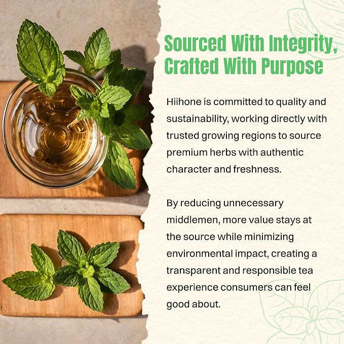 Hiihone Peppermint Tea Bags 120 Count – Pure Peppermint Mint Tea, Caffeine-Free Herbal Tea, Cooling & Refreshing, Non-GMO, Soothing, Supports Digestion & Fresh Breath, Hot or Iced