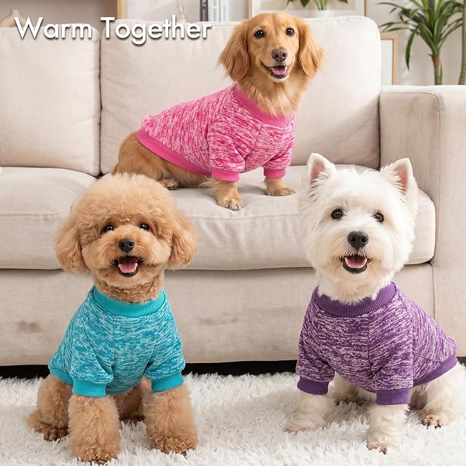 3 Pack Dog Sweaters for Small Dogs Girl Boy Winter Fleece Clothes Warm Soft Dog Sweatshirt Outfit for Dogs Cats Pet Apparel