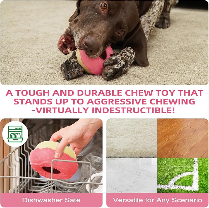 Dog Chew Toy for Aggressive Chewers, Freezable Lick Treat Dispenser, Stuffable Lick Toy, Interactive Enrichment, Long Lasting Puzzle Boredom Buster for Medium & Large Dogs - Pink Donut