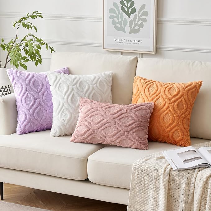 MIULEE Pure White Soft Plush Faux Wool Throw Pillow Covers 16x16 | Set of 2, Farmhouse Boho Home Decor, Decorative Cushion Covers for Sofa, Living Room, Bed