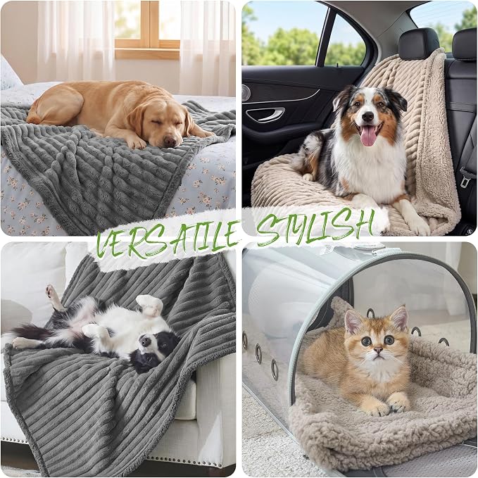 Waterproof Pet Blanket for Dogs & Cats, 39x57in, Grey | Washable Reversible Calming Pet Bed Cover, Soft Comfy Leakproof Blankets, Liquid Pee Proof Bed Couch Furniture Protection