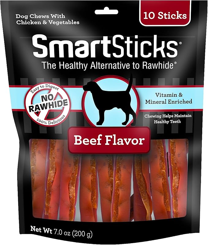 SmartBones SmartSticks Rawhide-Free Dog Treats, Real Beef, 10 Count | With With Real Beef & Chicken, Easy To Digest Chew, Vitamin & Mineral Enriched, Helps Maintain Healthy Teeth, For Small Dogs