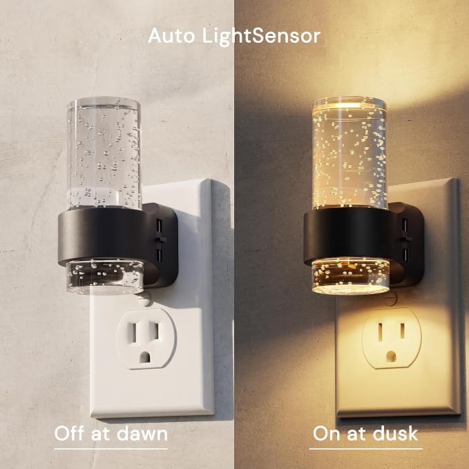 L LOHAS LED Night Lights Plug into Wall, 4 Pack Mini Dimmable Night Light | Dusk-to-Dawn, Soft White/Cool White/Amber 3 Light Color, 0-100LM Adjustable Brightness, Bubble Nightlight for Hallway