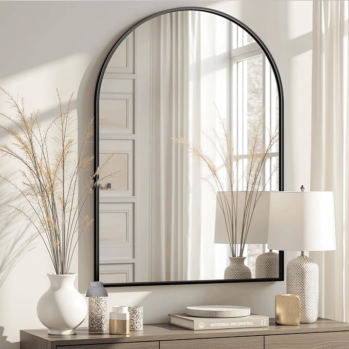 Arched Bathroom Mirror for Wall, 38" x 26" Metal Frame Vanity Mirror, Black | Aluminium Alloy Frame, HD Shatterproof Glass, for Bathroom Over Sink , Entryway, Bedroom, Living Room