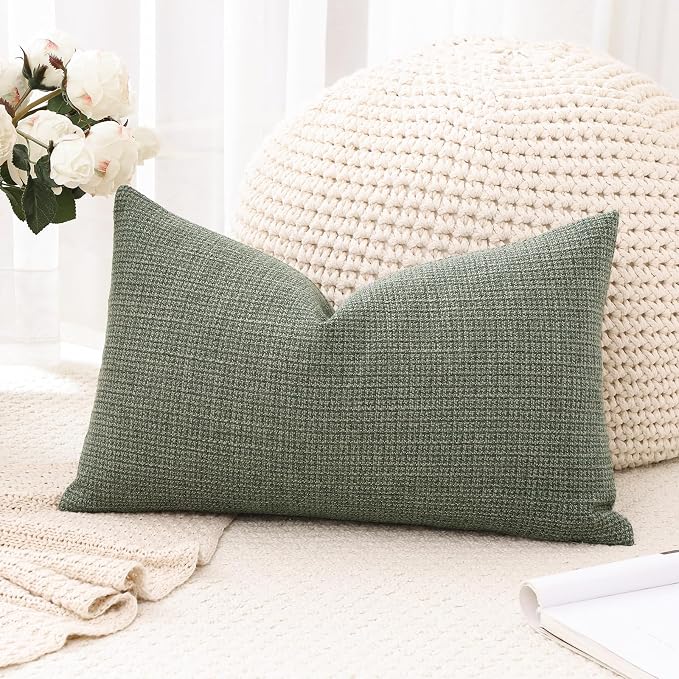 OTOSTAR Linen Throw Pillow Cover Set of 1 Decorative Lumbar Pillowcases Cushion Covers 16x24 Inch for Home Decor Sofa Bedroom Car 40 x 60CM Olive Green