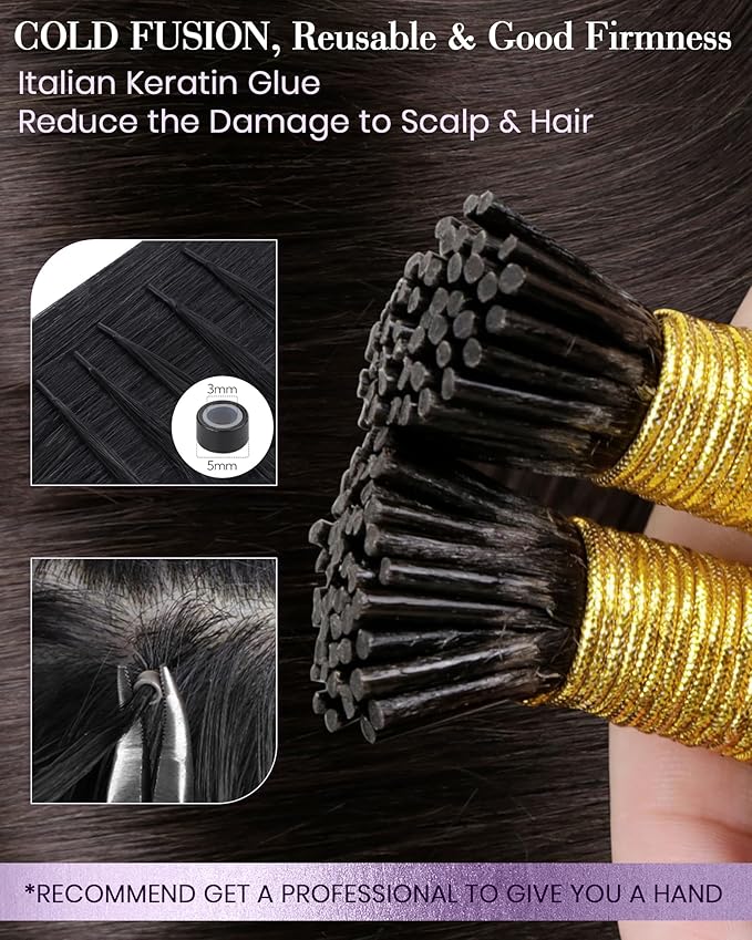 LaaVoo I Tip Human Hair Extensions Dark Brown I Tip Hair Extensions Human Hair Brown I Tips Hair Extensions Real Human Hair Cold Fusion Extensions 50s 50g 28 in