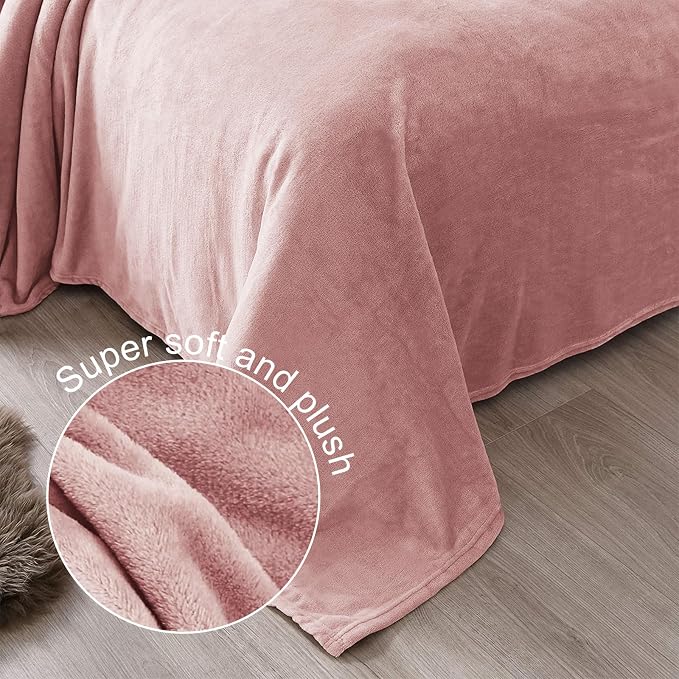 Exclusivo Mezcla Soft Fleece Throw Blanket for Couch, Dusty Pink | 50x60 Inches, Double-Sided Brushed Flannel, Lightweight Plush Cozy Blanket for Home Decor, All Season, Machine Washable
