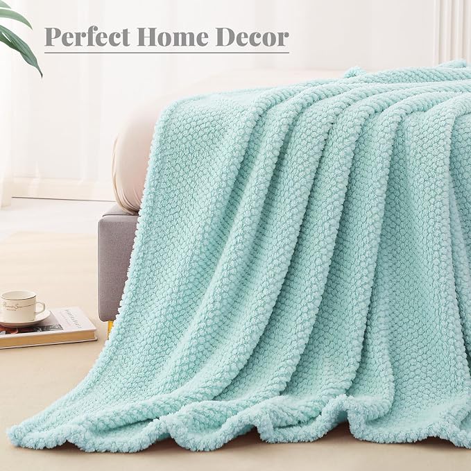 Whale Flotilla Soft Fleece Twin Size Bed Blanket, Light Blue | 60x80 Inch, Suitable for Bed, Fluffy Fuzzy Jacquard Blankets for All Season, Lightweight and Cozy