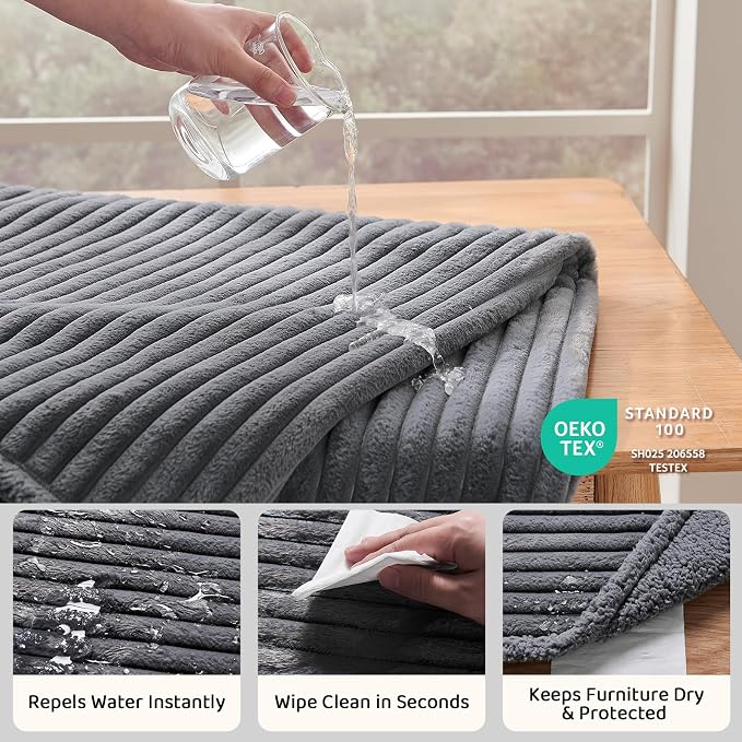 Waterproof Calming Dog Blanket for Large Dogs, Noiseless Soft Plush Pet Blanket for Bed, 500GSM Thick Faux Fur Pet Throw, Cozy Couch Furniture Protection Washable, Charcoal Grey, 60x80IN