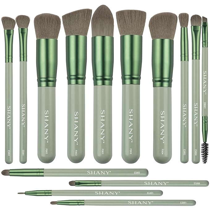 SHANY14 Piece Makeup Brush Set – Elite Cosmetics Brush Collection - Complete Kabuki, Eyes, Face, powder, foundation Makeup Brush Set - Emerald