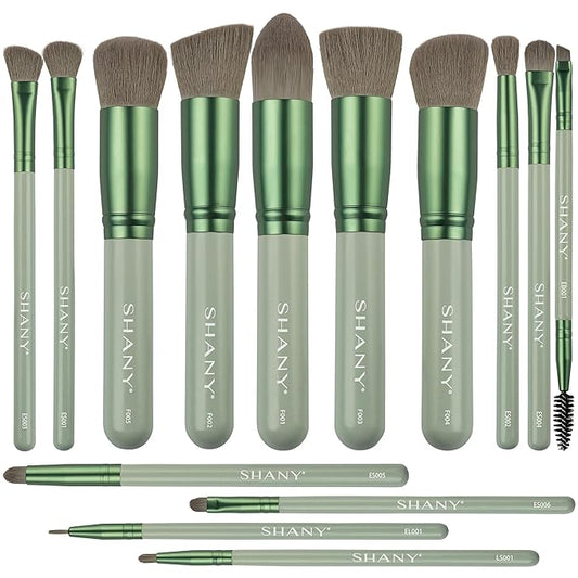 SHANY14 Piece Makeup Brush Set – Elite Cosmetics Brush Collection - Complete Kabuki, Eyes, Face, powder, foundation Makeup Brush Set - Emerald