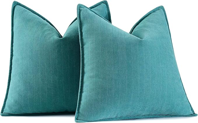 MIULEE Pack of 2 Teal Decorative Chenille Pillow Covers 18x18 Inch | Soft Couch Throw Pillows,Farmhouse Cushion Covers with Elegant Design for Sofa,Bedroom,Living Room,Spring Home Decor
