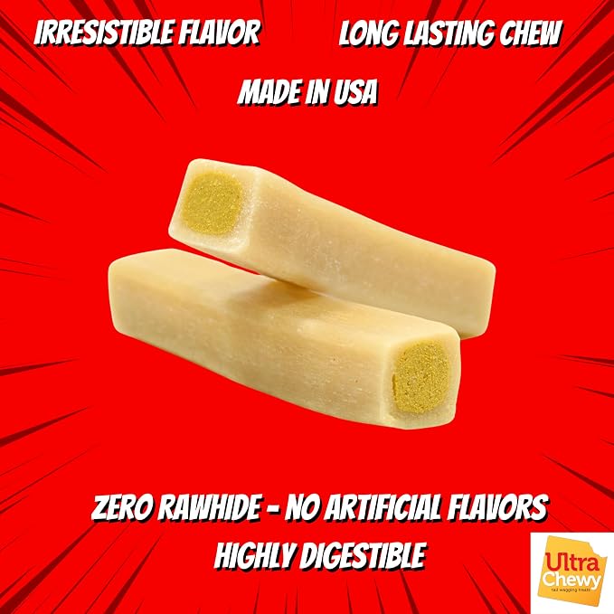 Ultra Chewy Double Treat Bones Dog Treats, Assorted Flavors, 1 Pack | 9 Bones Per Pack, Made in The USA, Healthy Treats, Easy to Digest, Promotes Dental Health