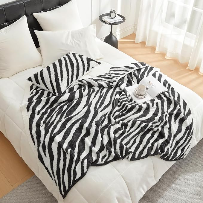 Snuggle Sac Zebra Blanket Black Zebra Print Blanket Twin Size, Ultra Soft Reversible Zebra Throw Blanket for Couch, Sofa & Bed, 60x80 inches