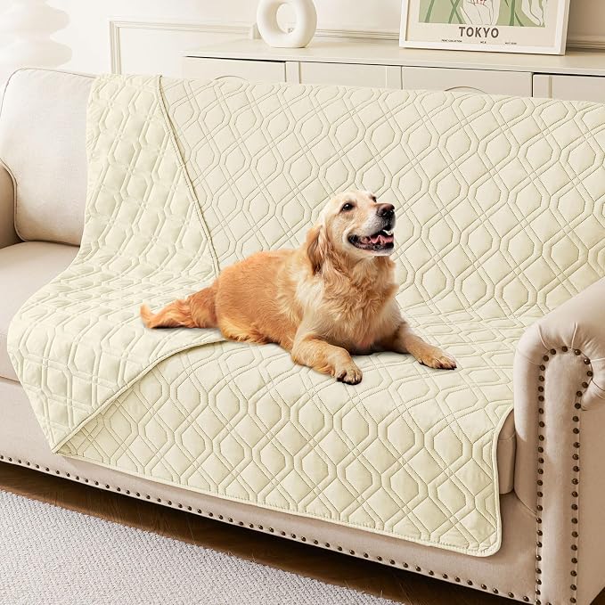 Waterproof Dog Bed Blanket - Soft Pet Blanket & Sofa Cover for Dogs | Reversible Washable Furniture Protector, Couch Covers for Pets (52x82 Inch, Beige/Beige)