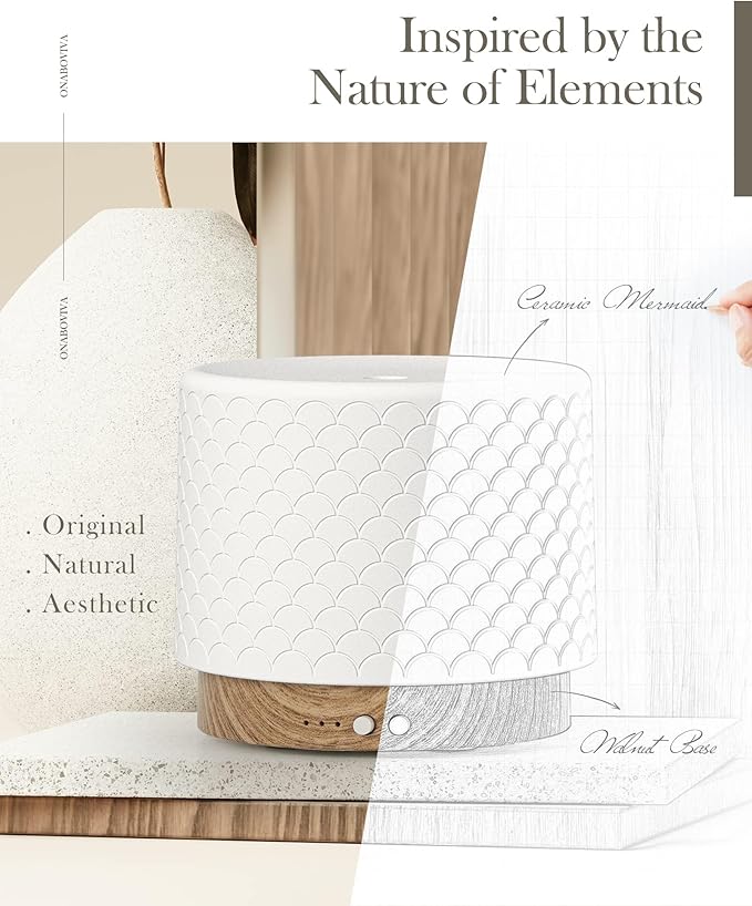 280ml Ceramic Ultrasonic Aromatherapy Diffuser | Cool Mist Humidifier for Large Rooms, Auto Shut-Off, Quiet Sleep Mode & 3 Timer Settings – Ideal for Home, Office, Spa, Yoga, and Bedroom