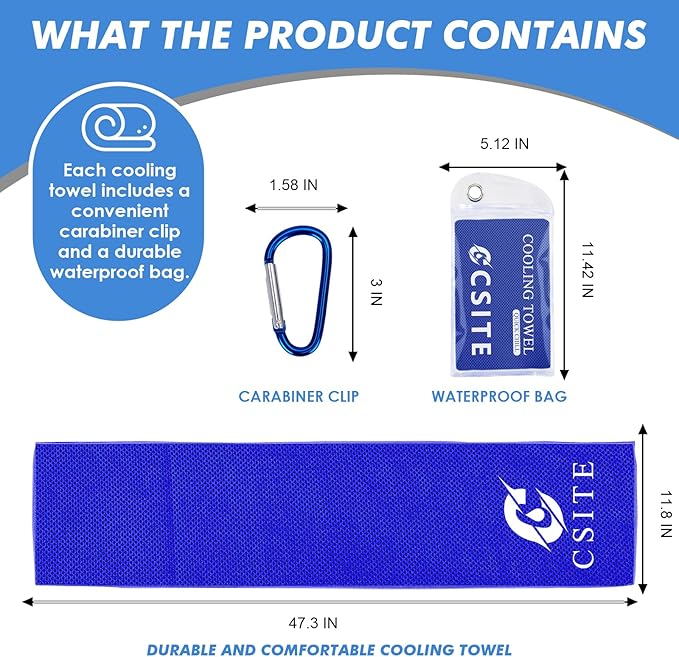 CSITE 4 Pack Cooling Towels (47"x12") for Neck and Face, Ice Towel for Hot Weather, Soft Breathable Chilly Gym Towels, Microfiber Towel for Work Out, Yoga, Running, Camping & More Activities