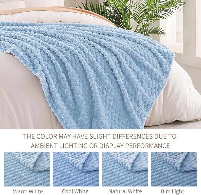 Exclusivo Mezcla 3D Fleece King Size Blanket for Bed, Stone Blue | Extra Soft Fuzzy Plush Lightweight Bed Blankets, Cozy Fluffy Decorative Blankets for All Seasons, 90x104 Inches